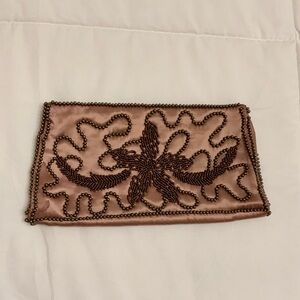 La Regale Brown Beaded Satin Clutch
